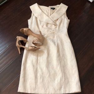 Tahari Gold and Cream Brocade Dress NWT